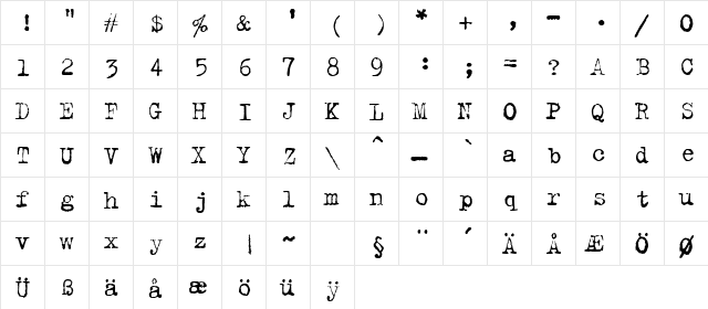 Typical Writer Regular font glyphpreview