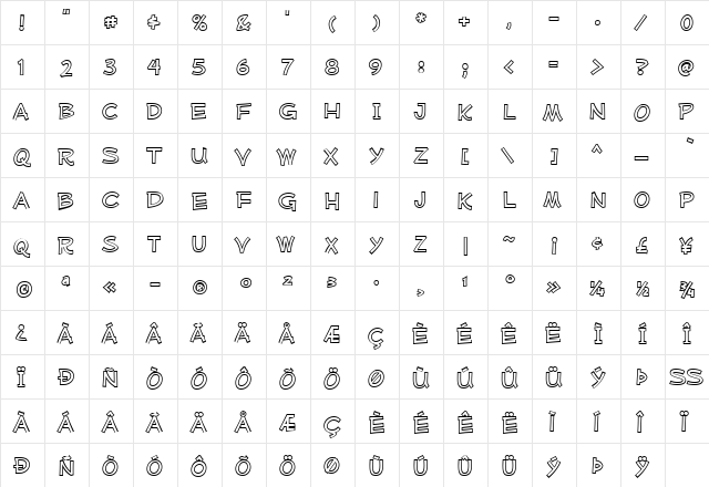 Mufferaw Outline Regular font glyphpreview