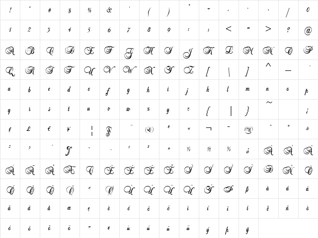 Script-B650 Regular font glyphpreview
