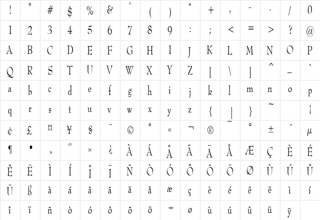TopHatCondensed Regular font glyphpreview