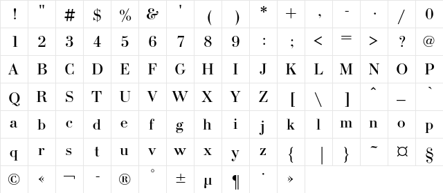 BodoniC Regular font glyphpreview