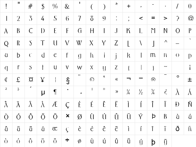 Wright Normal font glyphpreview