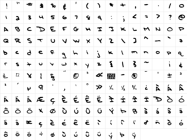 MattsHand Regular font glyphpreview