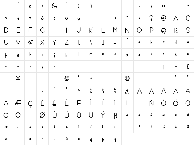 FashionNarrowBlack Normal font glyphpreview
