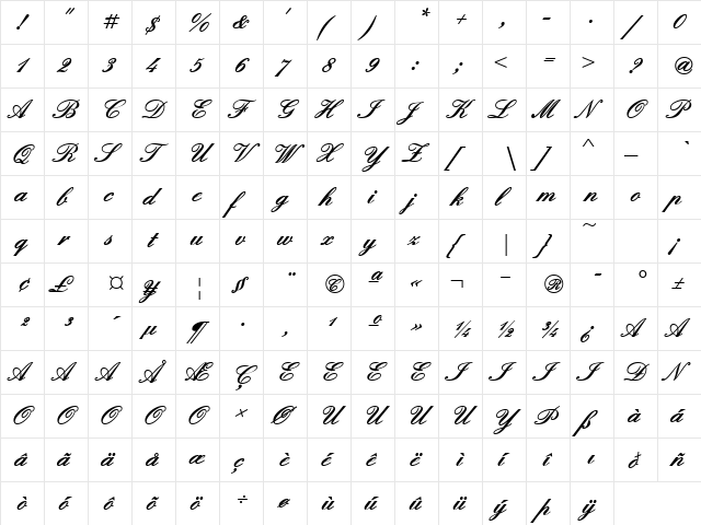 Quadrille Script Black Ssk Bold font glyphpreview