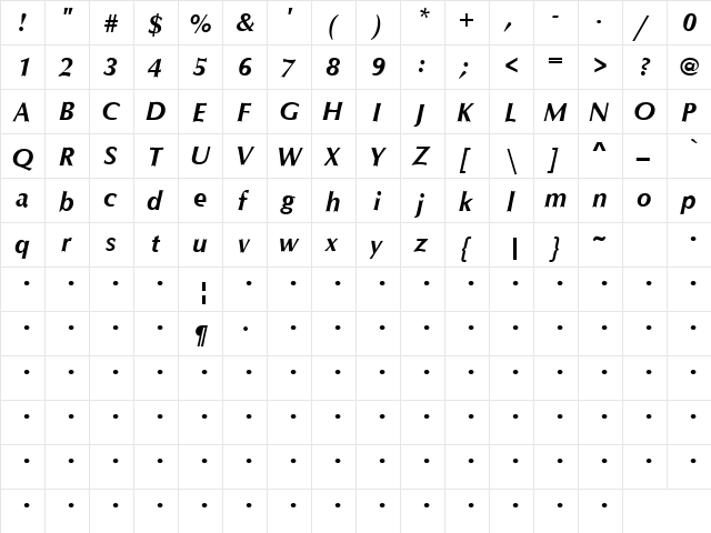 QTOptimum Bold Italic font glyphpreview