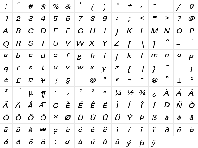 URWLinearTMedExtWid Oblique font glyphpreview