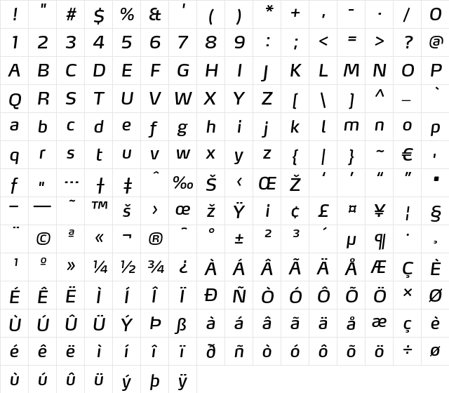 MaxLF-BookItalic Regular font glyphpreview