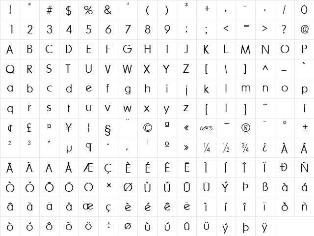 Sharnay Extralight Regular font glyphpreview