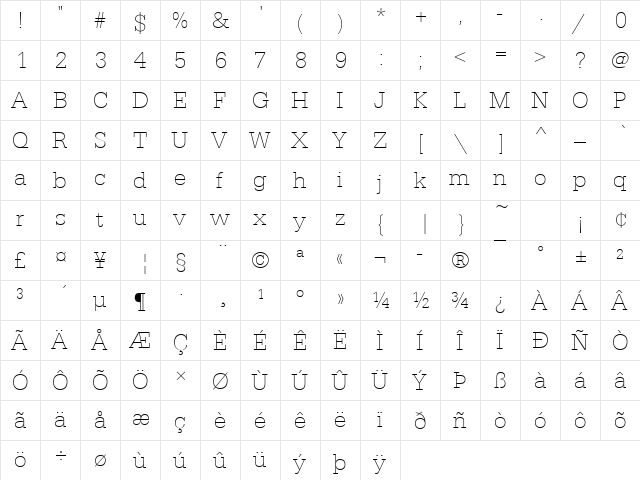SerifaTThi Regular font glyphpreview