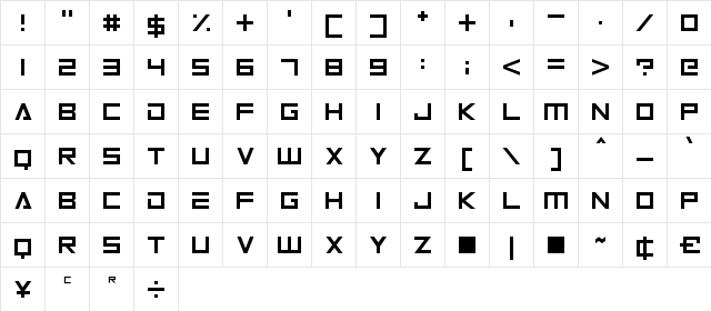 Android 101 Regular font glyphpreview