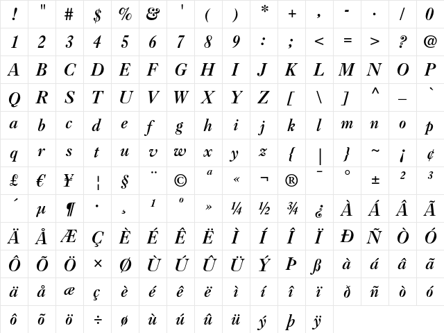 Caslon 3 LT Italic font glyphpreview