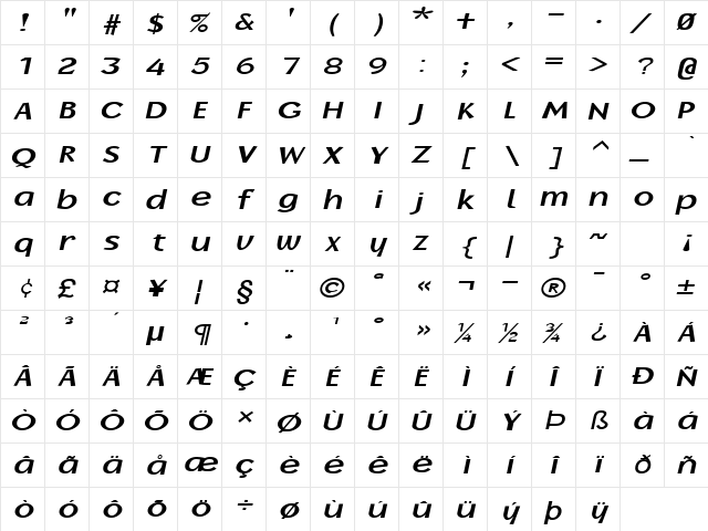 Oak-Ridge-Extended Bold Italic font glyphpreview