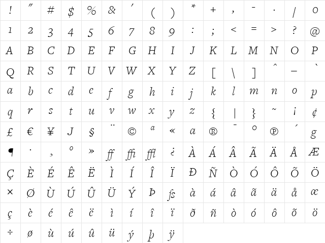 FreightText Light Italic font glyphpreview