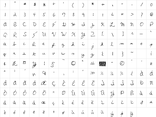 VanessasHand Regular font glyphpreview