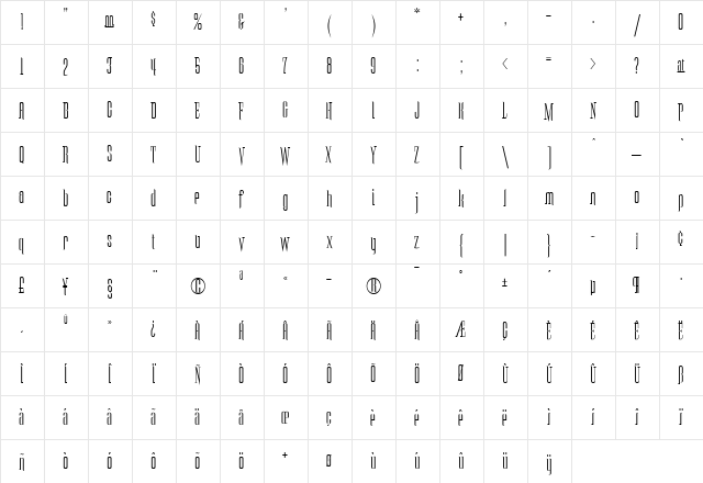 Tall Regular font glyphpreview