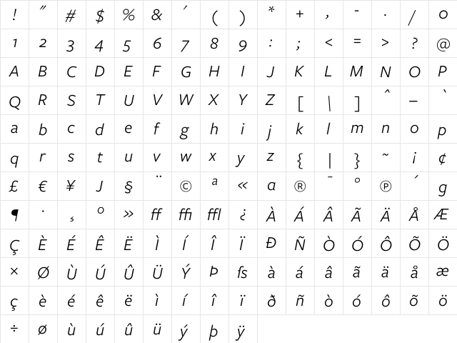 Freight Sans Book Italic font glyphpreview