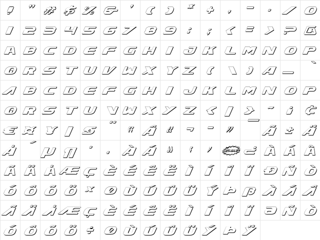 Xcelsion Shadow Italic Shadow Italic font glyphpreview