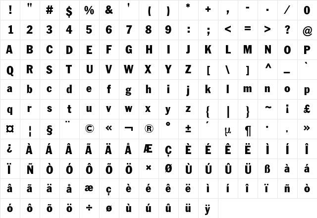 FranklinATFCondensedBQ Regular font glyphpreview