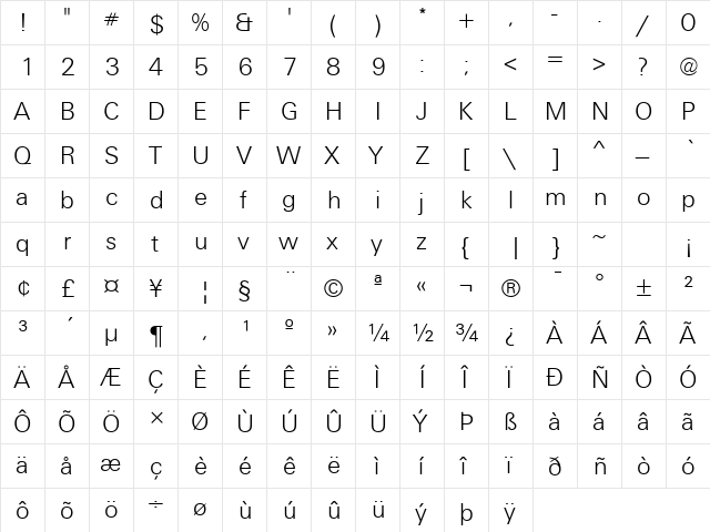 Unique Light Regular font glyphpreview