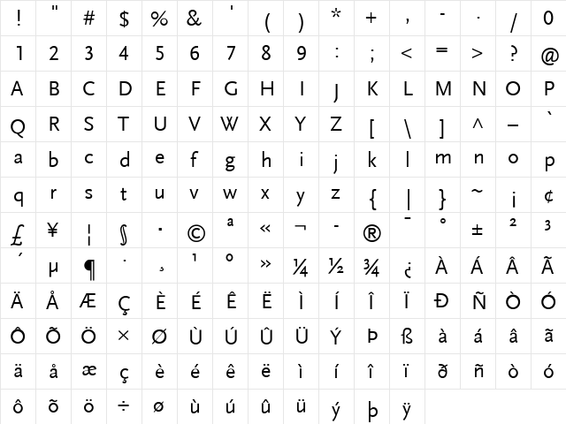 Scala Sans Regular font glyphpreview