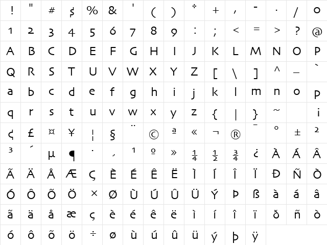 Skia Regular font glyphpreview