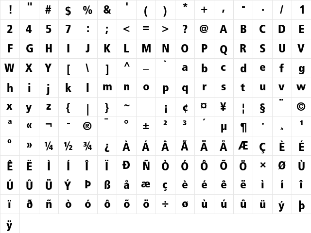 Frutiger LT Std 77 Black Condensed font glyphpreview