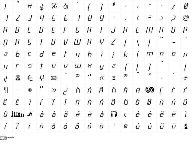 Arbeka LightItalic font glyphpreview