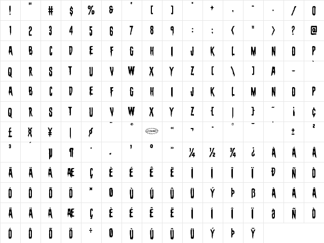 Eva Fangoria Regular font glyphpreview