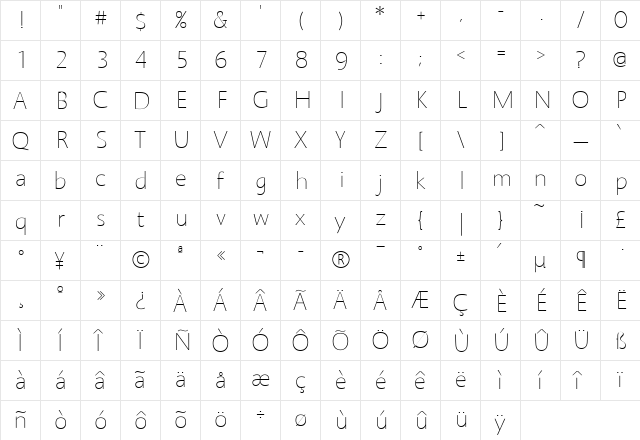 AIQuanta Thin font glyphpreview