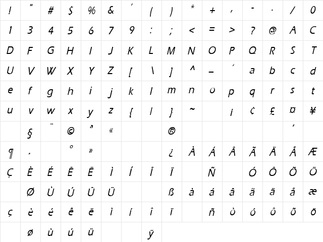 Presence 8 Italic font glyphpreview