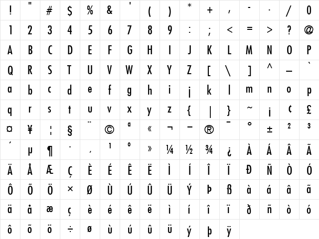 Futura-CondensedMedium Medium font glyphpreview