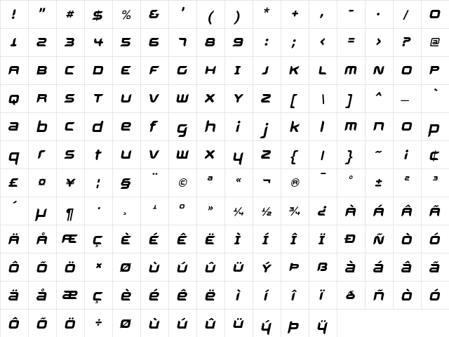 Aura Oblique font glyphpreview