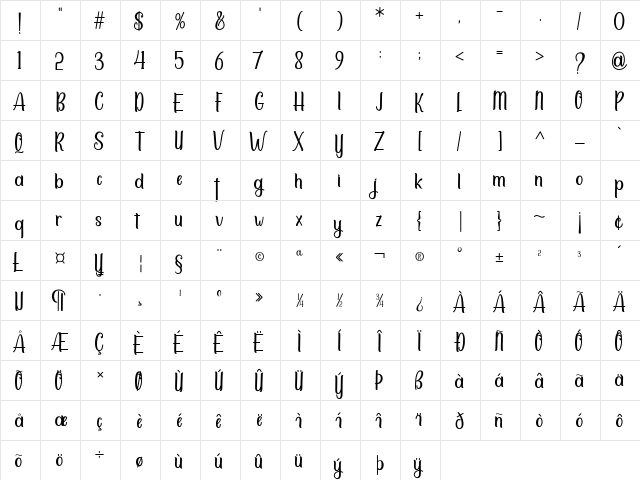 Sittella Regular font glyphpreview