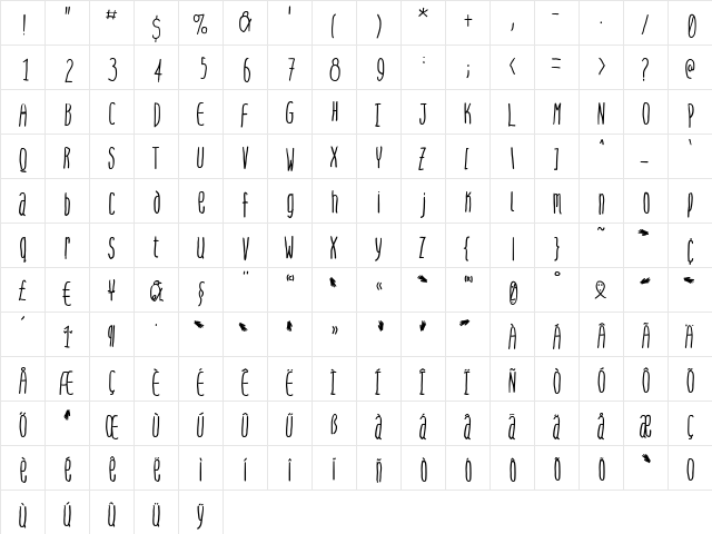 SteepQuickHand Regular font glyphpreview