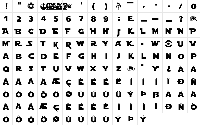 Star Jedi Regular font glyphpreview