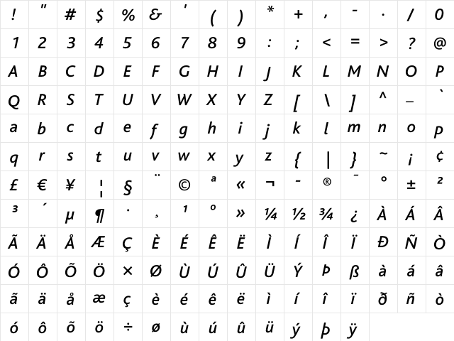 Bliss Regular font glyphpreview