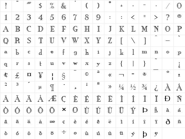 New England-Engraved-Extended Normal font glyphpreview