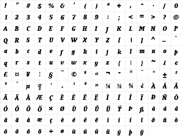 Poseidon Bold Italic font glyphpreview