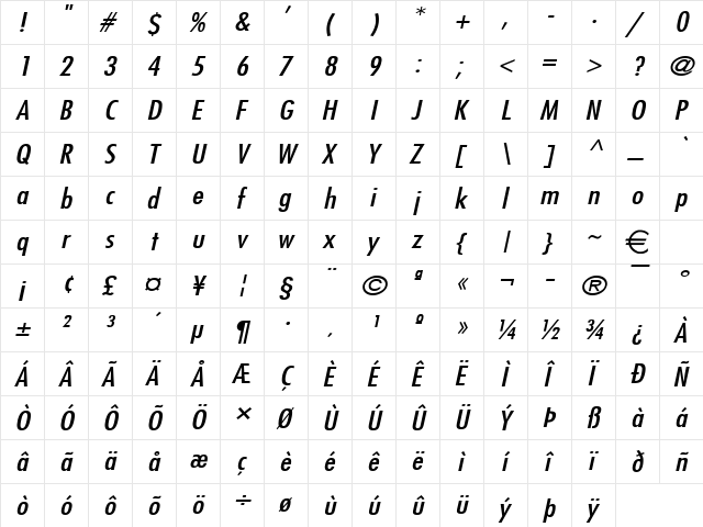 FujiWide Italic font glyphpreview