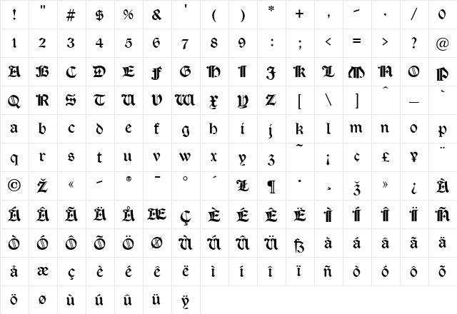 TudorText Regular font glyphpreview