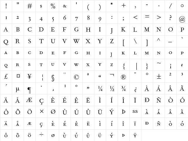 Fournier MT Regular Small Caps & Old Style Figures font glyphpreview