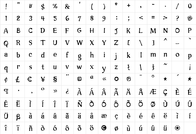 Sunshine Regular font glyphpreview