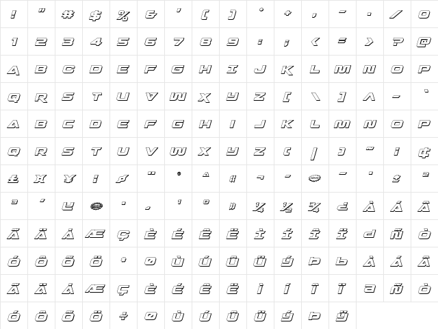 Quark Storm 3D Italic Italic font glyphpreview