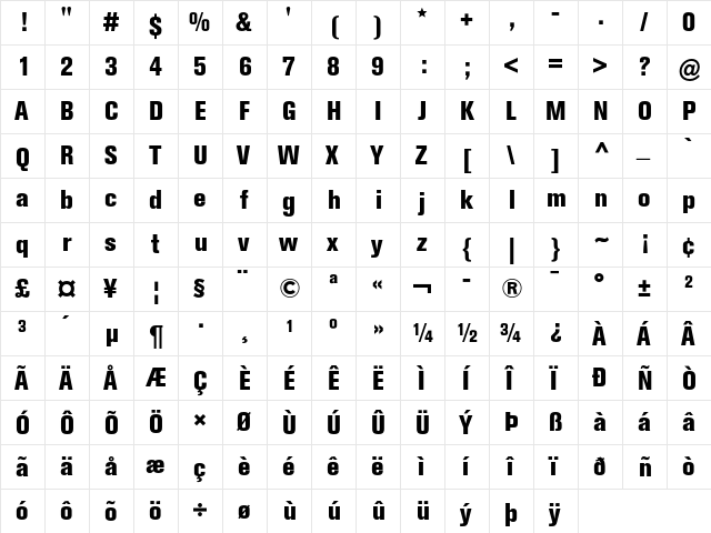 Berthold Akzidenz Grotesk Extra Bold Condensed font glyphpreview