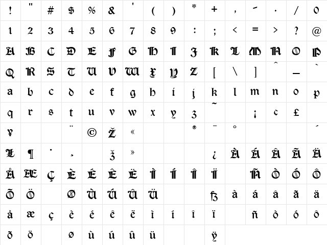 Tudor Text Regular font glyphpreview
