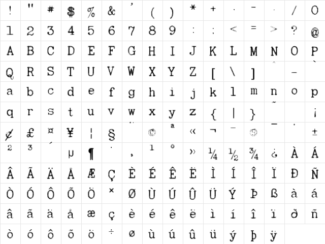 Typewritten Becker Normal font glyphpreview
