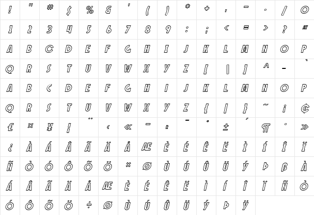 SF Speakeasy Outline Oblique font glyphpreview