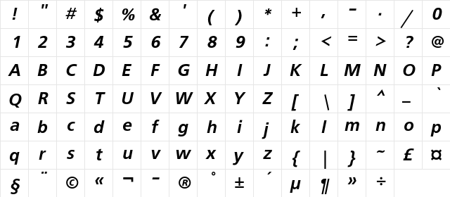 FreeSetDemiC Italic font glyphpreview