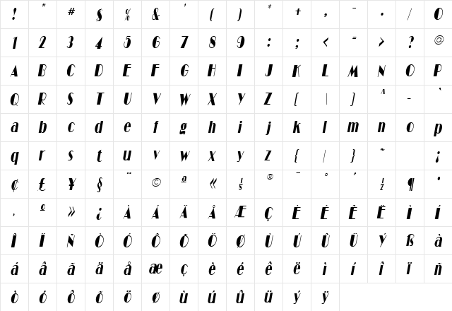 OranCond Oblique font glyphpreview